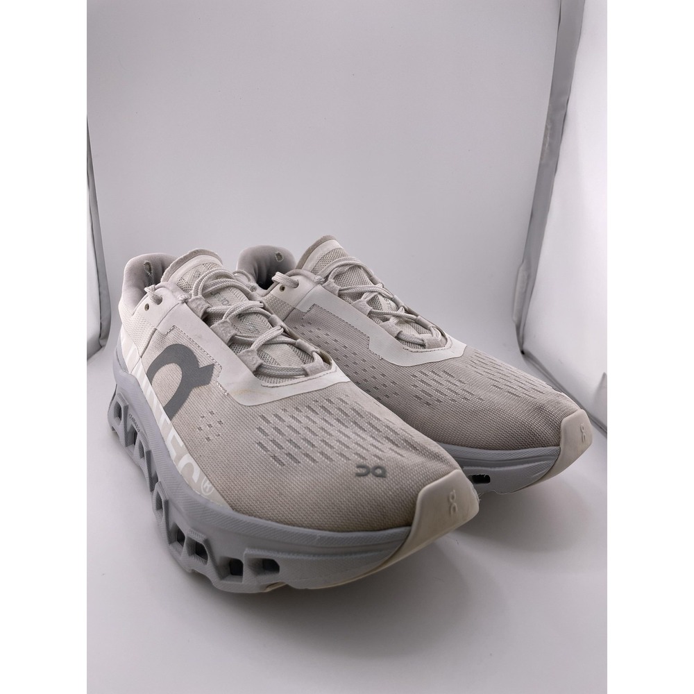 On Running Cloudmonster Shoes Womens Size 8.5 White Gray Helion CloudTec Road